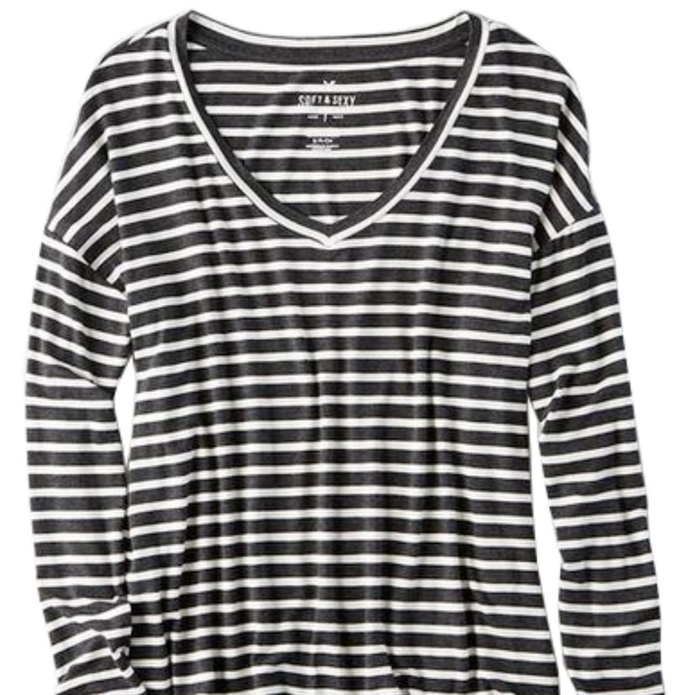 Soft and Sexy Gray Striped Long Sleeved Tee